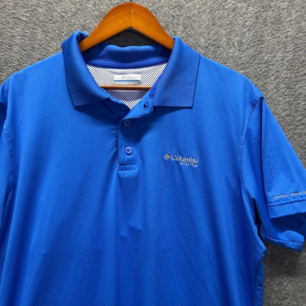 Columbia PFG Mens Blue Omni-Shade Textured Performance Fishing‎ Polo Shirt L